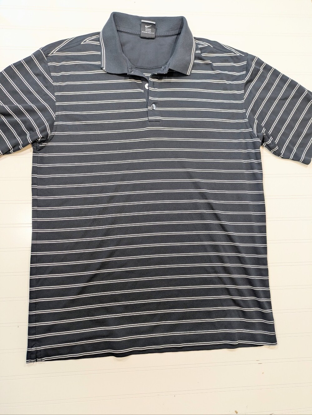 NikeGolf Black/White Striped Dri-Fit Polo